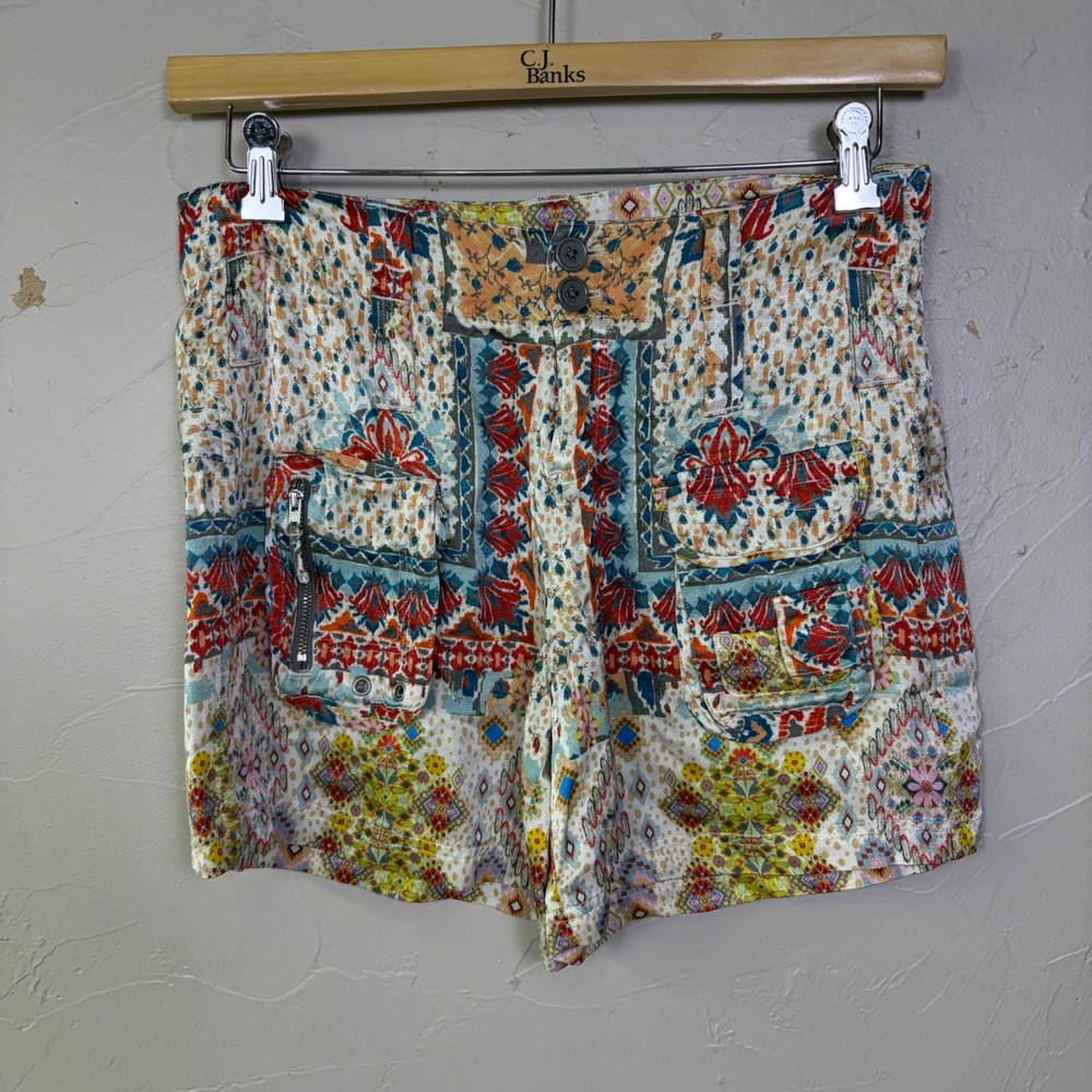 Johnny Was Patchwork Print Cargo Shorts Womens 2 Silky Boho Festival Eclectic - Picture 3 of 10